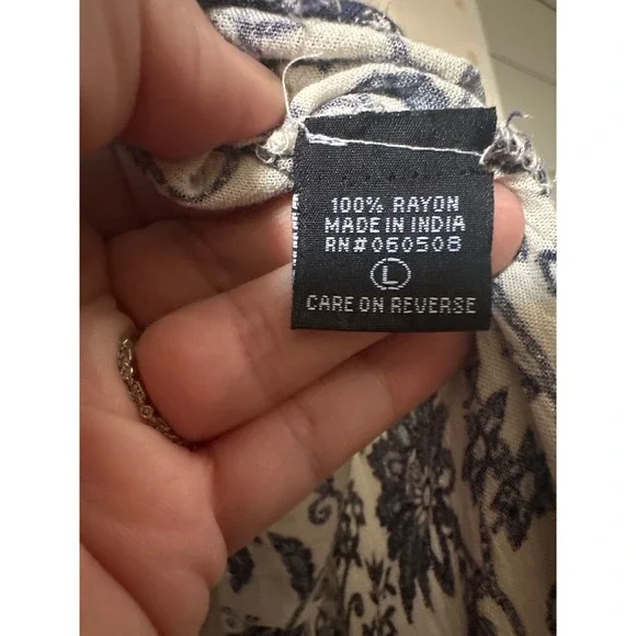 Daisies Blue White Floral Paisley Lace Up Back High Low Maxi Dress Large - Picture 5 of 5